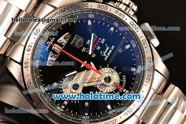 Tag Heuer Grand Carrera Calibre 36 Chrono Miyota Quartz Full Steel with Black Dial and Silver Markers - Click Image to Close